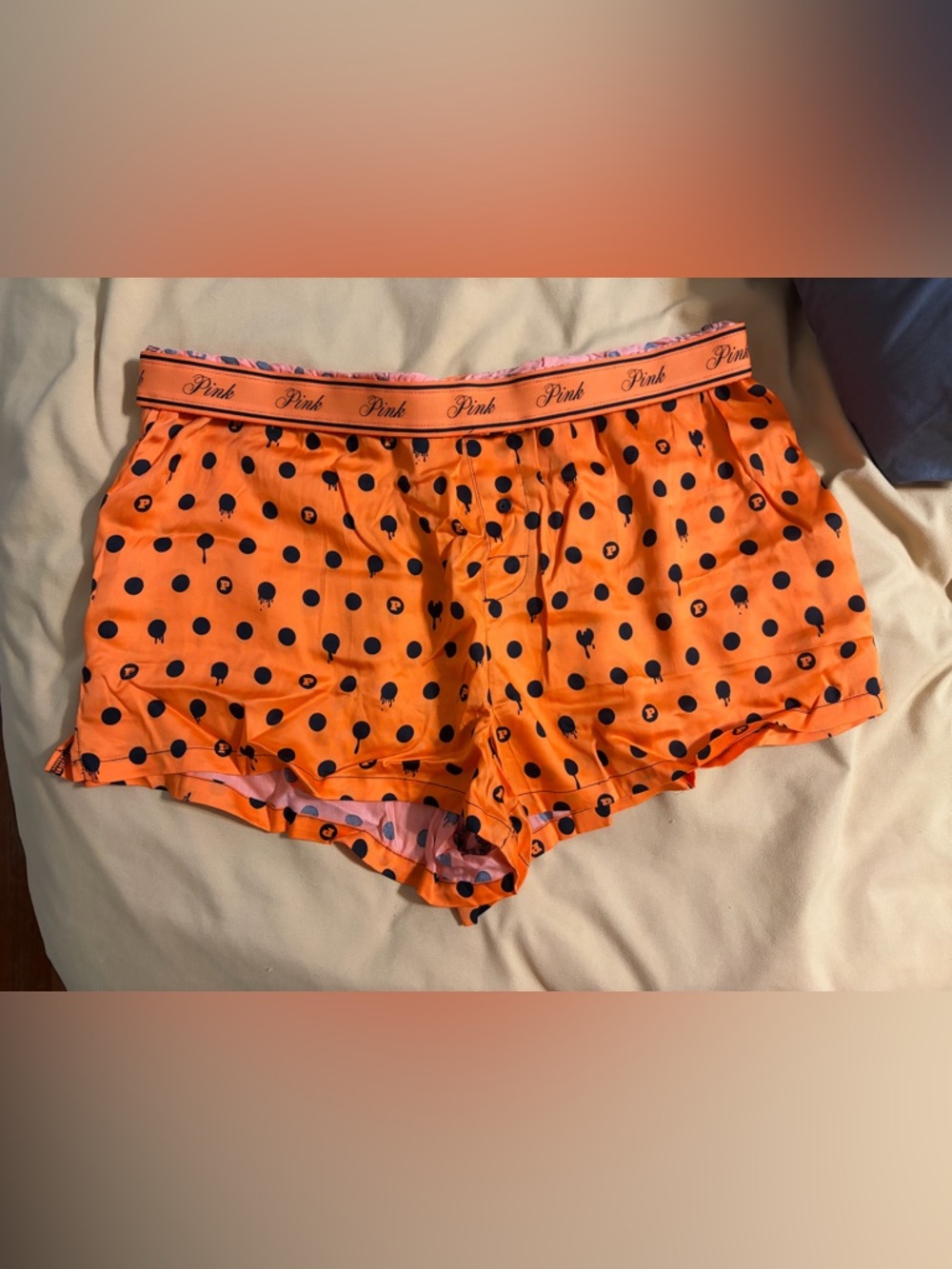 PINK Orange Polka Dot Halloween Satin Boxer Shorts